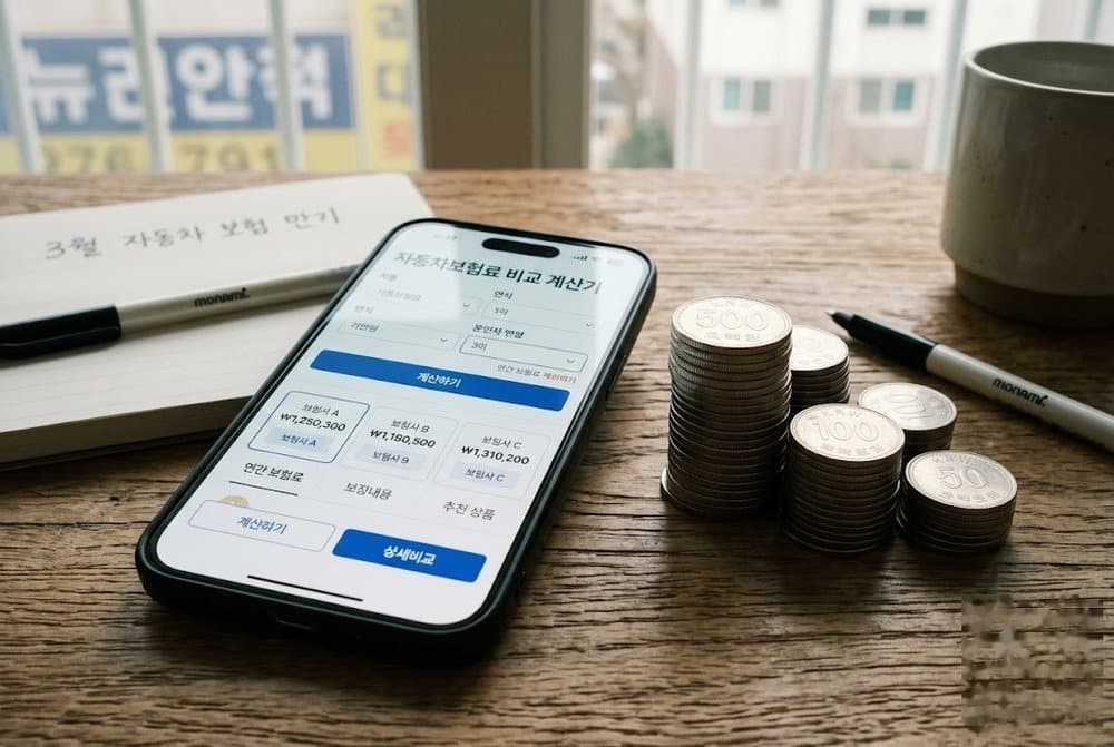 스마트폰 화면에 띄운 다이렉트자동차보험 비교견적사이트