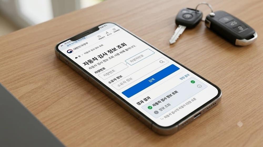 스마트폰으로 자동차 검사기간을 조회하는 모습