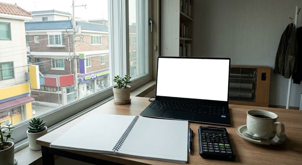 실업급여 금액을 계산하는 책상과 노트북