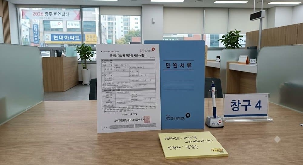 국민건강보험공단 환급금 신청서와 계좌번호 메모