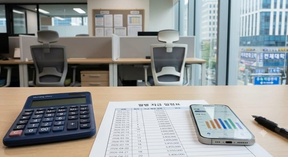 계산기로 실업급여 지급액을 계산하는 모습