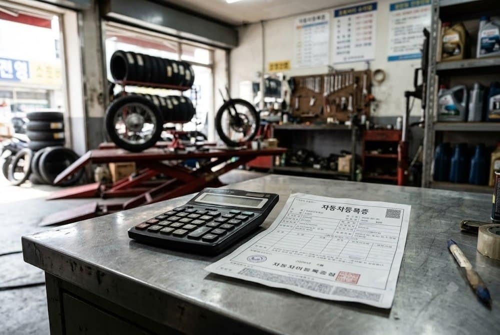 바이크 타이어 가격 계산기와 이륜차 등록 서류