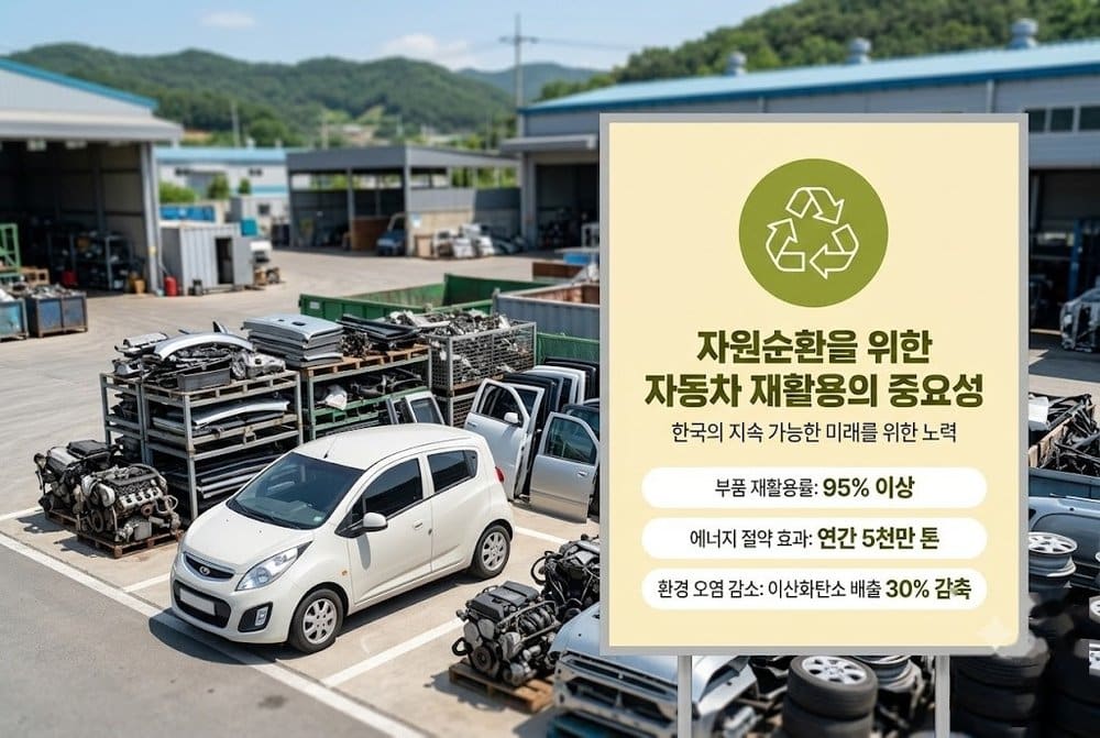 깔끔하게 정리된 한국의 자동차 폐차장 전경과 스파크 폐차비용