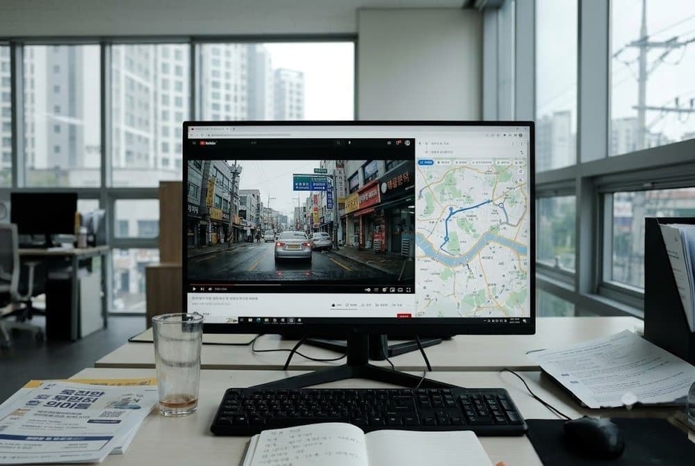 PC 모니터에 실행된 파인뷰 블랙박스뷰어 재생 화면