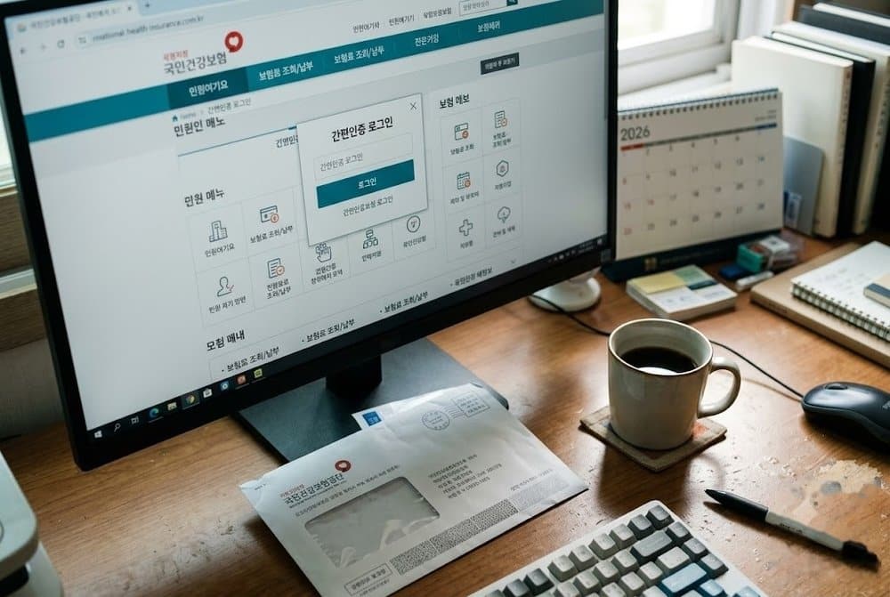 모니터에 띄워진 건강보험 환급금 조회 화면