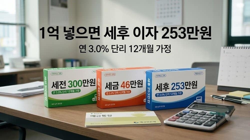 정기예금 1억원 세후 이자 계산 요약