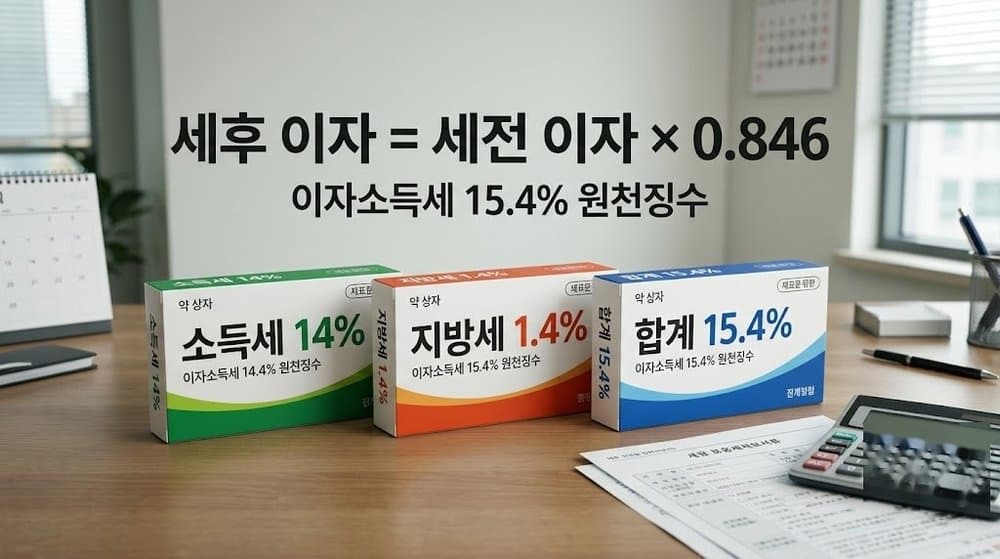 정기예금 이자소득세 15.4% 세후 계산 공식