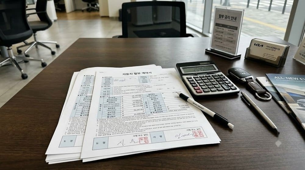 자동차 할부 계약서와 계산기