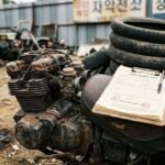 폐차장 오토바이와 사용폐지 서류