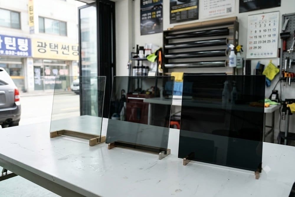 가시광선 투과율별 자동차 썬팅필름 농도 비교